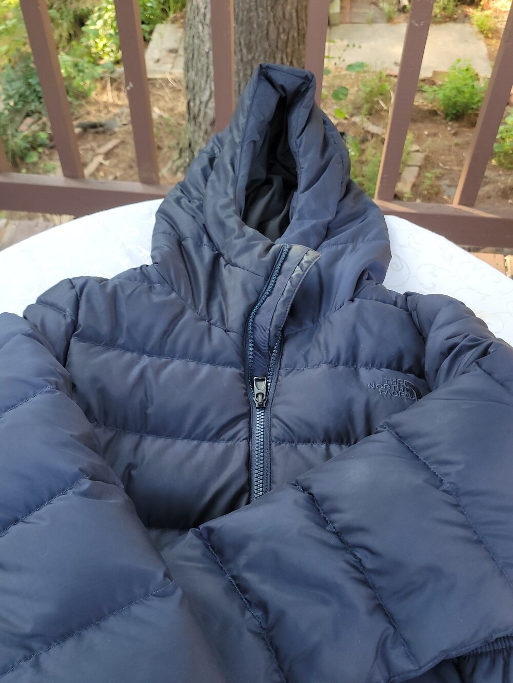 THE NORTH FACE Womens hooded Puffer Jacket Navy XS